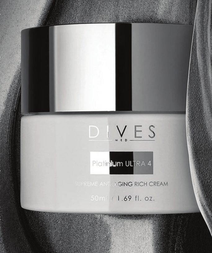 Crema Platinium Ultra 4 de Dives Power Skin sobre tejido gris
